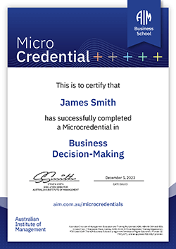 AIM Microcredential in Business Decision Making Certificate