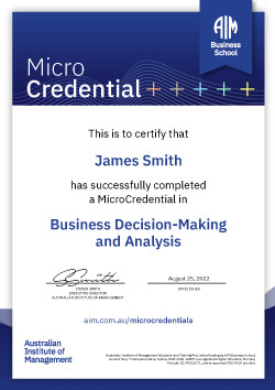 AIM Microcredential in Business Decision Making and Analysis